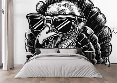 cool turkey wearing sunglasses sketch Wall mural