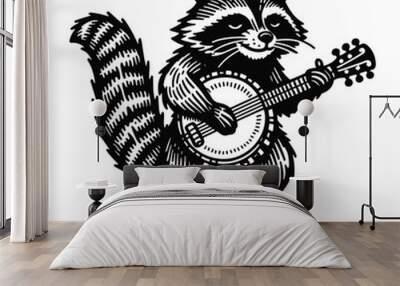 raccoon playing banjo illustration Wall mural