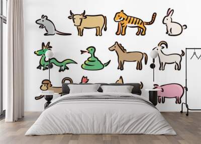 Chinese Zodiac illust Vector Set (Hand-drawn line, colored version) Wall mural