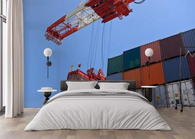 container box loading to cargo ship Wall mural