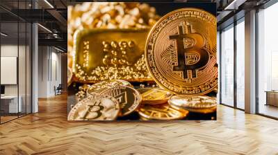 bitcoin and gold bars , future money background  . Wall mural