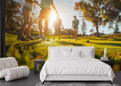 Group of friend playing golf together . Wall mural