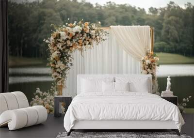 wedding backdrop aesthetic outdoor nature flower wreath decoration background Wall mural