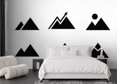 mountain icon set, mountain, mountain logo, simple vector, simple black and white, signs, symbol Wall mural