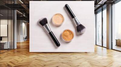 Mineral face powder and brush. Eco-friendly and organic beauty products Wall mural