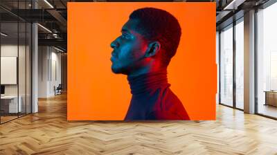 Neon portrait of young african american man, side view Wall mural