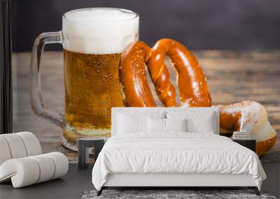 Oktoberfest concept - beer mug with german pretzel Wall mural