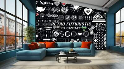 Set of vector graphic asset for streetwear design. Retro futuristic element in Y2K for apparel, clothing and poster design. Wall mural