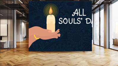 All Saints Day horizontal vector illustration. Dark All Souls Day design banner. Wall mural