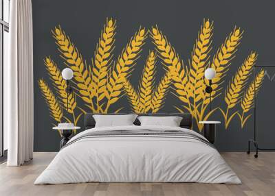 Wheat ear set isolated on dark background. Vector illustration for for harvesting, environment, autumn Wall mural