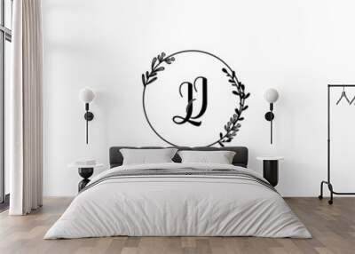 LI initial letters Wedding monogram logos, hand drawn modern minimalistic and frame floral templates Wall mural