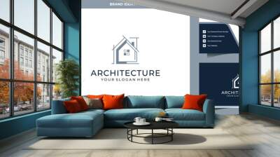 Architect house logo, architectural and construction design vector. and business card design Wall mural