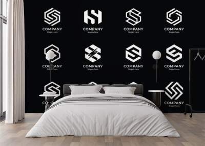 Set of abstract letter S logo design. icons for business of luxury elegant, simple with white color Wall mural