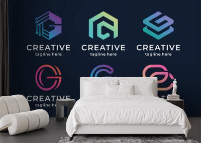 Set of gradient letter G logo designs. initial G for symbol tech, internet, system, Artificial Intelligence and computer. modern logo design inspiration. Wall mural