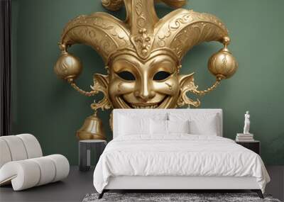 golden venetian carnival mask on the wall Wall mural