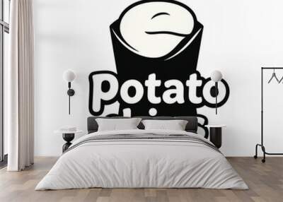 A delicious serving of crunchy potato chips displayed in a black container, perfect for snacking anytime Wall mural