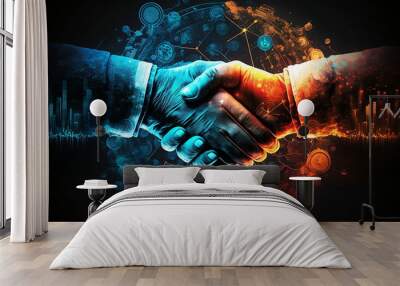 Businessman handshake for teamwork of business merger and acquisition. Successful negotiation, hand shake, two businessman shake hand with partner to celebration partnership. Wall mural