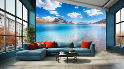 Emerald blue waters in beautiful mountain range with clear sky, dry season,  panoramic view.

 Wall mural