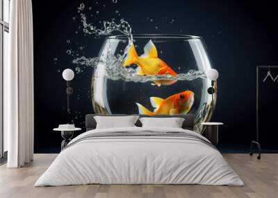 Goldfish Splashing water out of a bowl. Generative Ai.  Wall mural