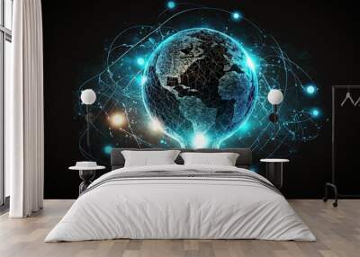 Light bulb Global Internet connection. Business global internet connection application technology and digital marketing, Financial and banking, Digital link tech, big data,  bulb, light, energy, lamp, Wall mural