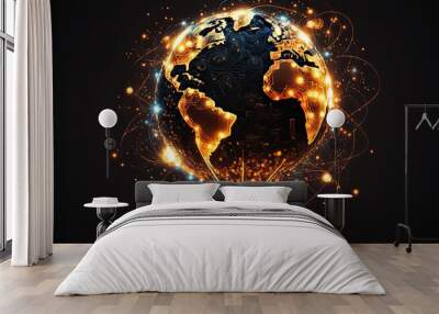 Light bulb Global Internet connection. Business global internet connection application technology and digital marketing, Financial and banking, Digital link tech, big data,  bulb, light, energy, lamp, Wall mural