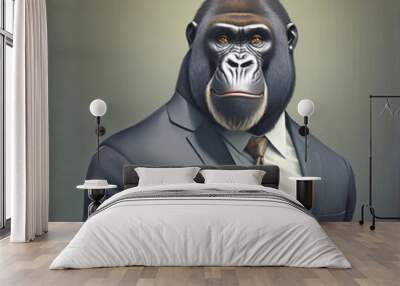 A gorilla dressed in suit, as a businessman. Wall mural