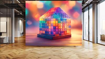 Abstract house made of colorful cubes. Wall mural