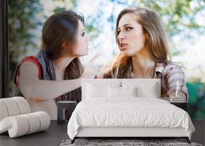 two girlfriends outdoor talking Wall mural