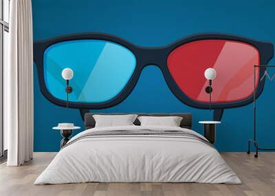 3d movie glasses on blue background Wall mural