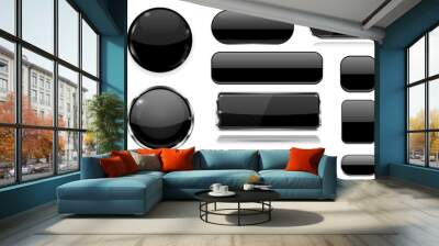 black glass buttons. collection of 3d icons Wall mural