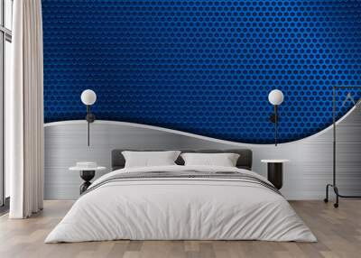 Blue metal perforated background with stainless steel wave Wall mural