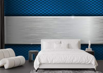 Iron brushed metal texture on blue perforated background Wall mural