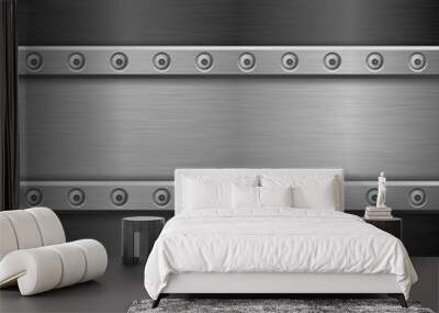 Metal texture with horizontal iron plate with rivets Wall mural