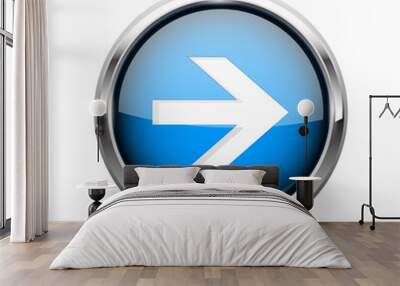 Next icon. Blue shiny 3d button with metal frame and white arrow Wall mural