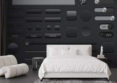 Set of black buttons. Collection of user interface elements Wall mural