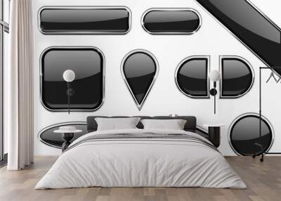 Set of black glass buttons with metal frame Wall mural