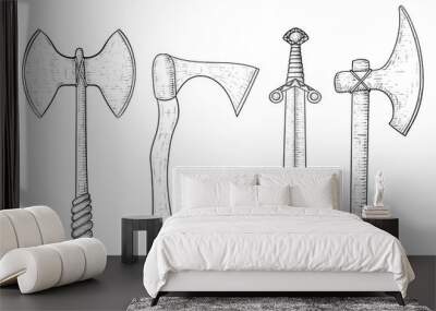 Set of medieval axes. Hand drawn sketch Wall mural