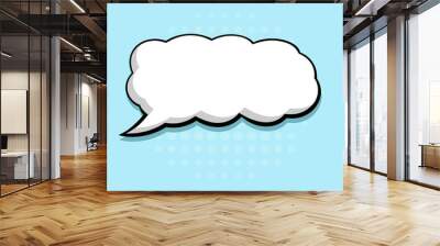 Speech bubble in comic book style. Blank message on blue background. Hand drawn doodle Wall mural