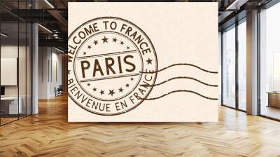 Welcome to Paris, France. Tourist brown stamp on beige background Wall mural