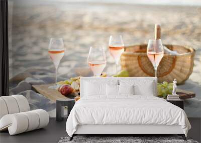 Refreshing  Rosa Wine in a Glass . Beach Cheers Celebration Friendship Summer Fun Dinner Concept. Wall mural