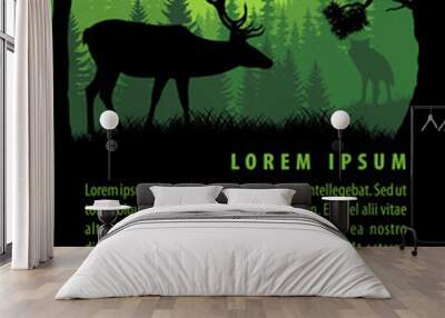 vector forest background design template with mountains and animals Wall mural