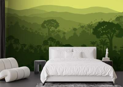 Vector horizontal seamless tropical rainforest Jungle background Wall mural