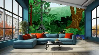 Vector Illustration Tropical jungle lake with crocodile Wall mural