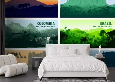 vector set of panorams countries South America - Venezuela, Brazil, Suriname, Ecuador, Colombia, Guyana Wall mural