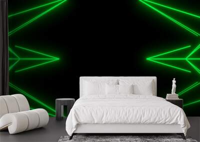 Render with neon green lines on black background Wall mural