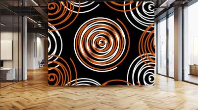 Render with white and orange spirals on black background Wall mural