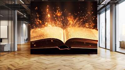 Burning with fire and smoke Holy Bible - Ancient Book banner, illuminated message (Generative Ai) Wall mural