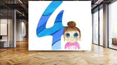 Figures with blue watercolor fill and with cute children 's toys .The figure is suitable for greeting cards, invitations, for design works, crafts and hobbies. Wall mural