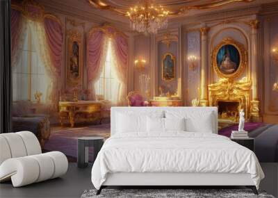 A lavish room with ornate furniture, soft light, and luxurious details, an ideal setting for a royal princess. Wall mural