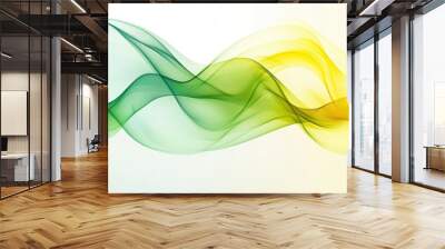 Abstract design with transparent yellow and green waves, flowing smoothly on a modern background, creating a dynamic and fresh look. Wall mural